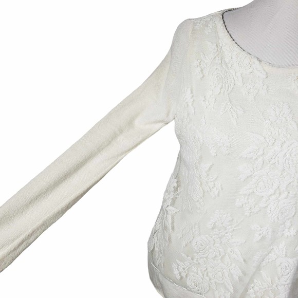 ZaraKnit size Small Cream Knit with White Lace Trim Knit Sweater - Picture 3 of 7